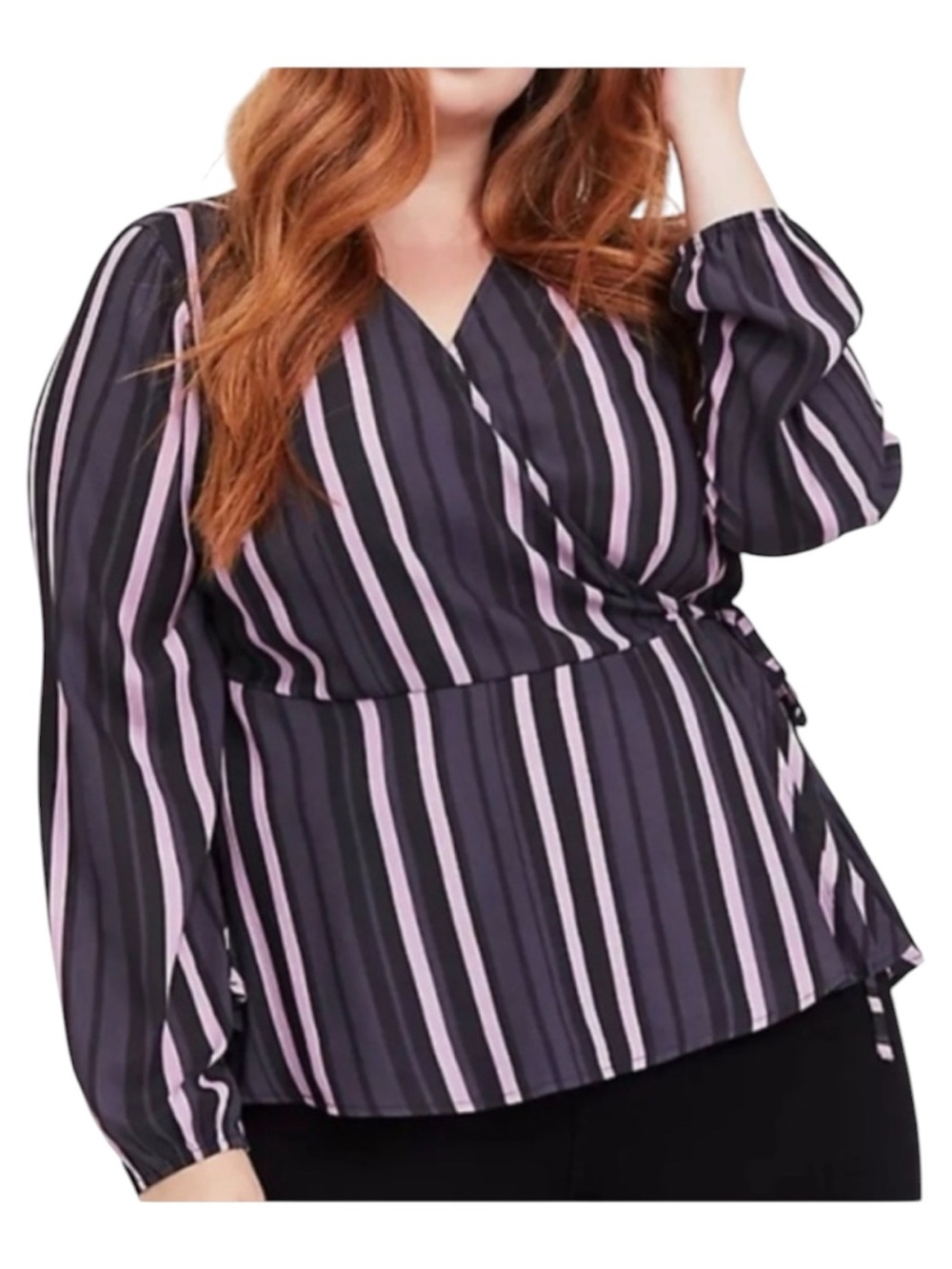 Torrid 1X Striped Wrap Blouse - Black & Light Purple